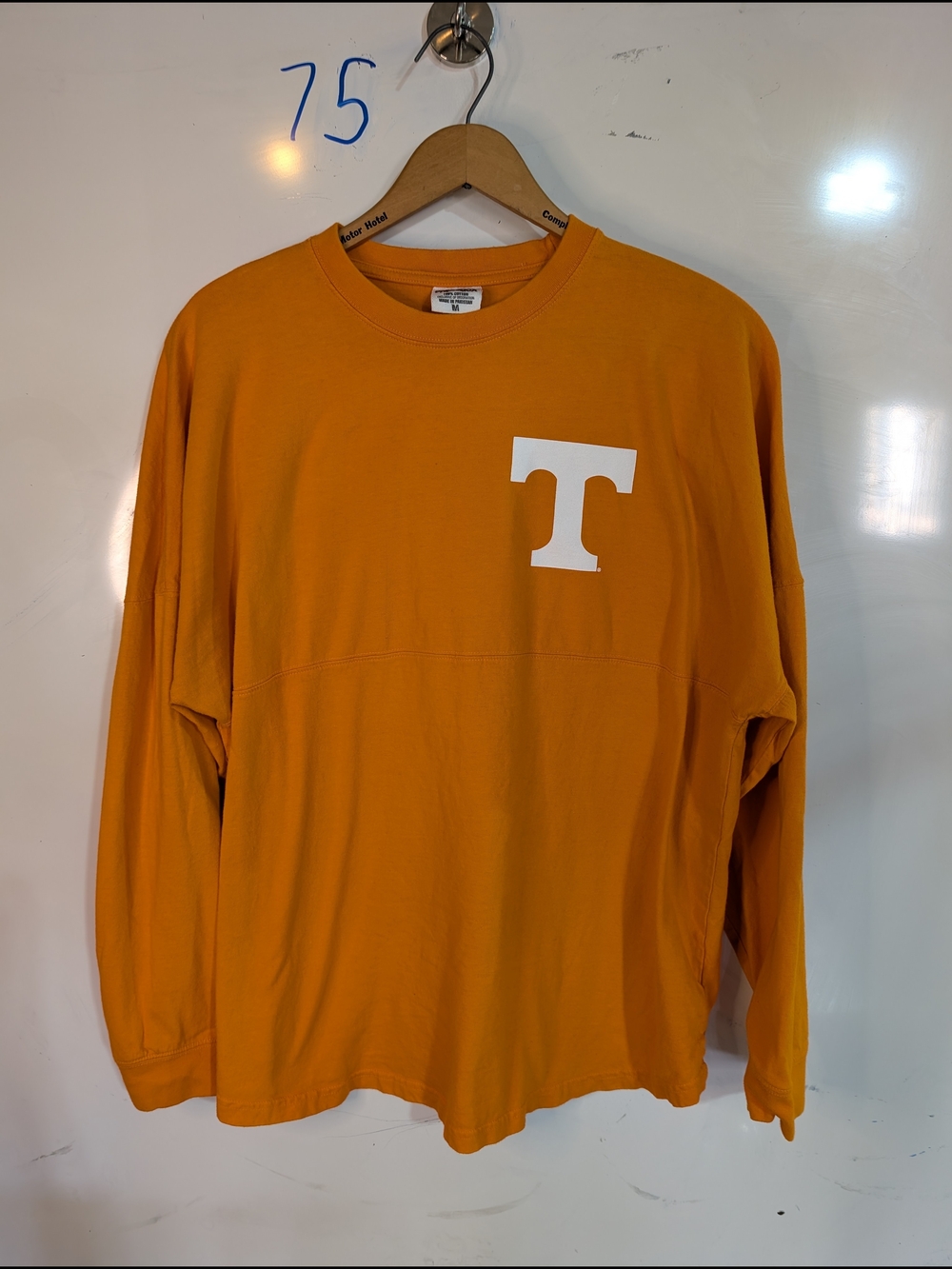 Pressbox Orange Long Sleeve Crew with White 'T' Chest Accent